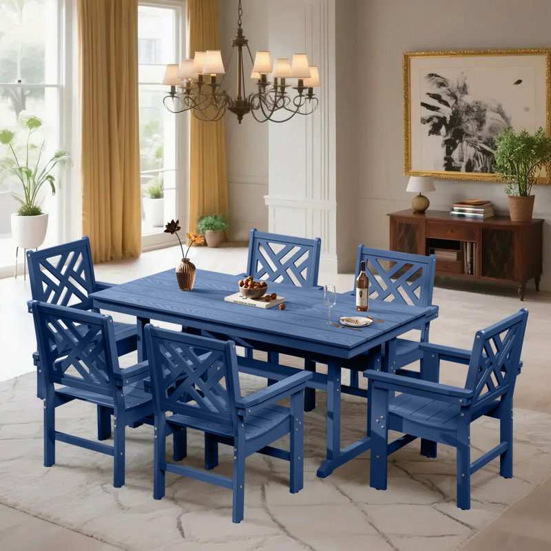 Outdoor Patio All Weather HDPE Dining Set Outdoor Patio All Weather Poly Dining Set Rectangular Table Poly Outdoor Chair 6-Person