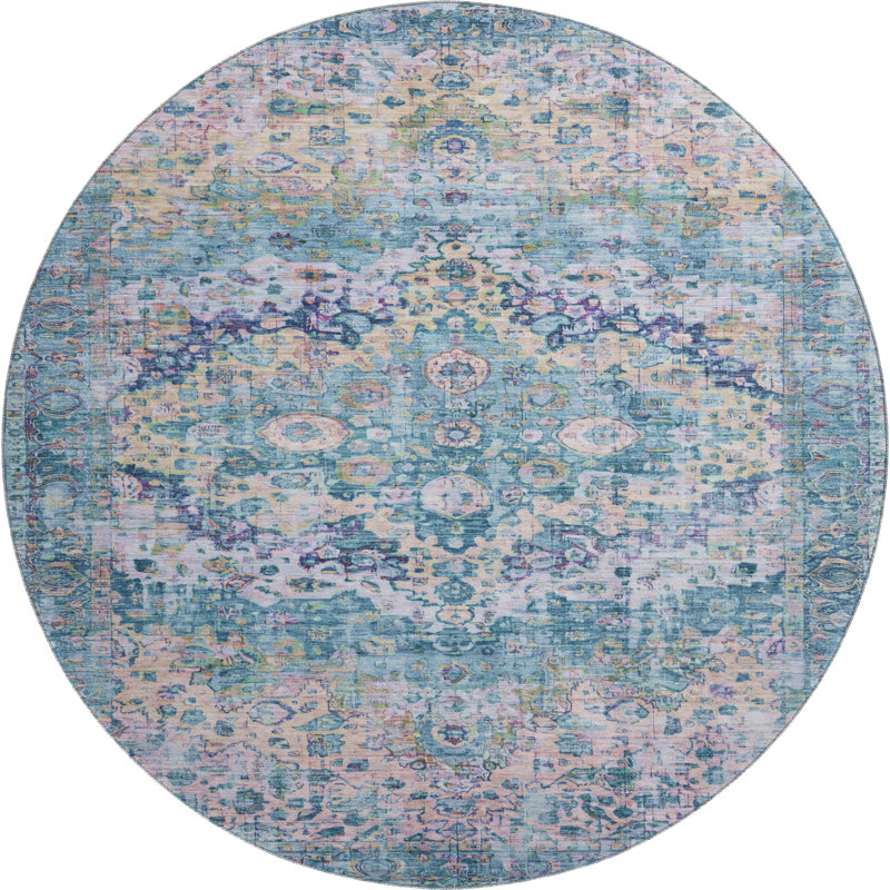 Tapis de qualité supérieure à bordure lavable lavable à la machine AMF1755, Rond 8 pi