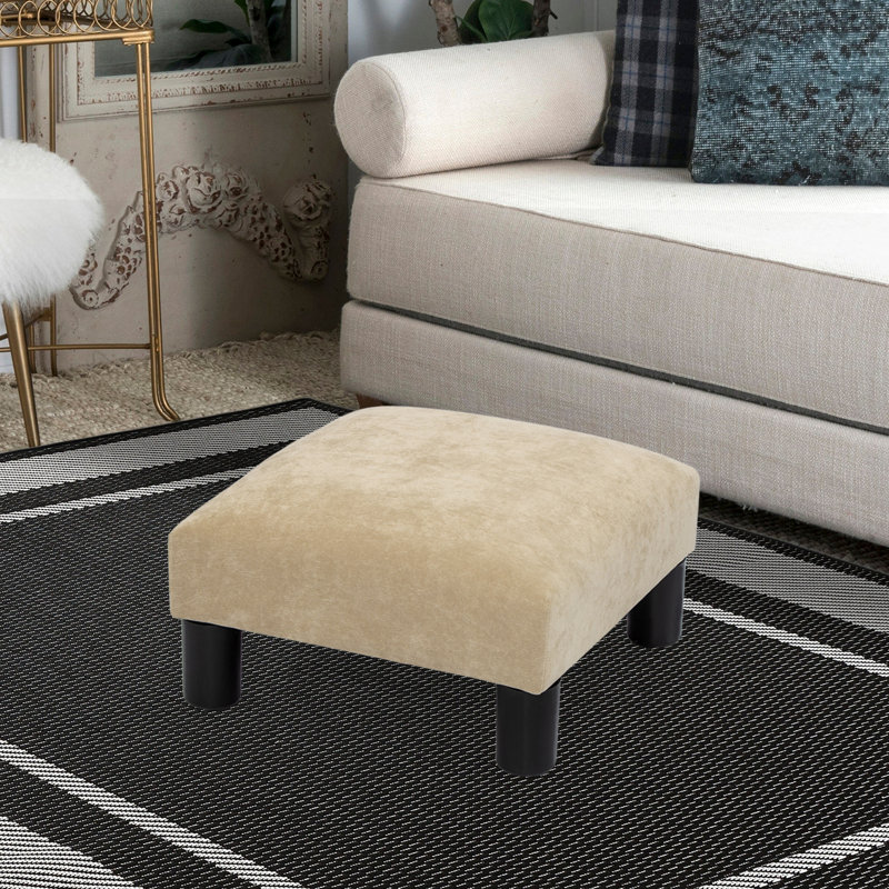 15.7'' Wide Square Footstool Upholstered Ottoman, Milk Yellow Fabric