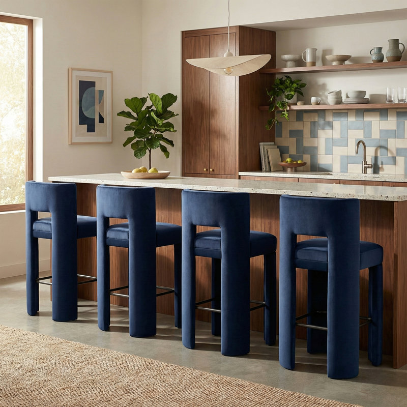 Tabouret de bar Zuno, Velours marine
