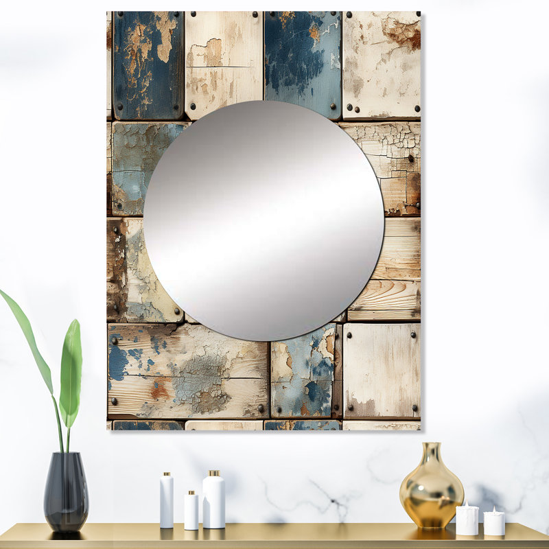 Legina rustique moderne cubique Farmhouse Planks - miroir mural rétro, impression graphique miroir décoratif, impression d'art en métal
