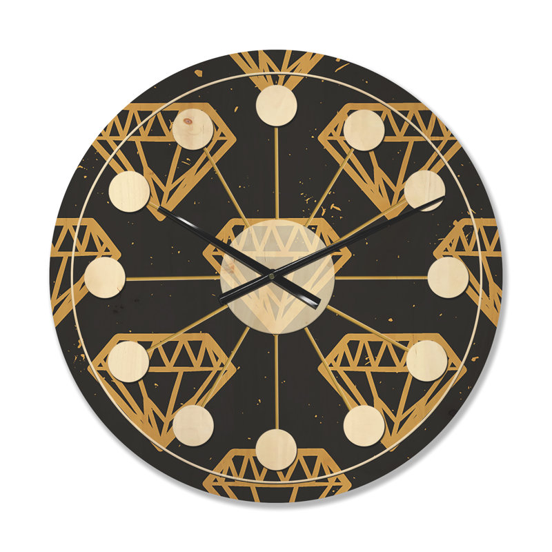 Horloge murale en bois rétro Vintage Golden Diamonds, Petit