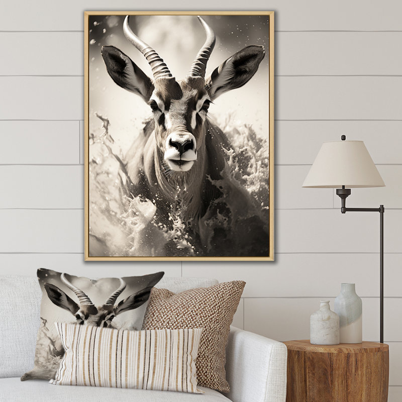 Keao Afrique Antilope gracieux saut - impression, H 44 po x l 34 po x P 1,5 po, Cadre naturel flottant