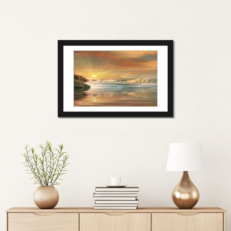 «Sundown», reproduction d'impression sur toile tendue, H 16 po x l 24 po x P 1 po, Papier d'art encadré noir, Blanc