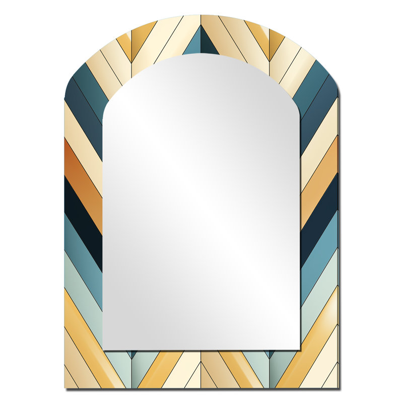 Beige Chevron Mosaic Fusion - Miroir mural Mid-Century, 34 po x 25 po