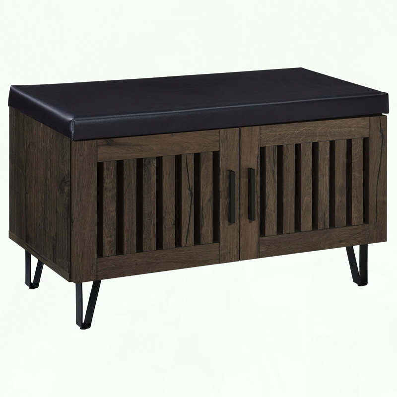 Banc de rangement en chêne fumé à 2 portes avec pieds en épingle à cheveux, Brun