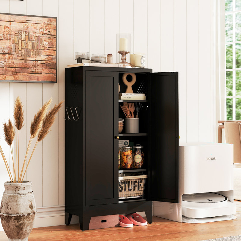 Armoire de cuisine Mikenlee en métal noir - Étagères autoportantes réglables pour la cuisine, le garde-manger et la salle de bain