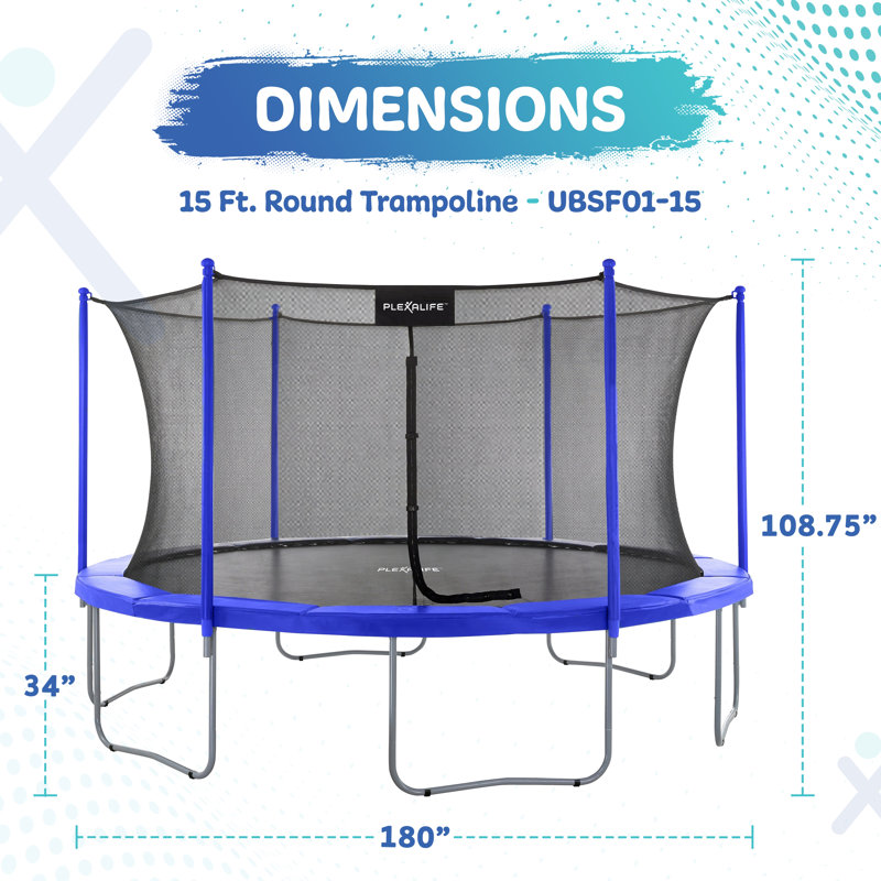Ensemble de trampoline rond de 15 pi avec système de sécurité Plexalife - Trampoline de cour arrière - Trampoline d'extérieur pour enfants - adultes