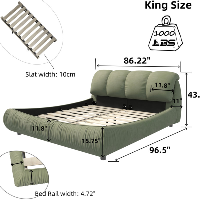 Très grand lit avec très grande tête de lit coussinée, bois massif, pas de sommier tapissier pour plus de confort, rembourrage confortable, structure en bois de pin, nuit reposante