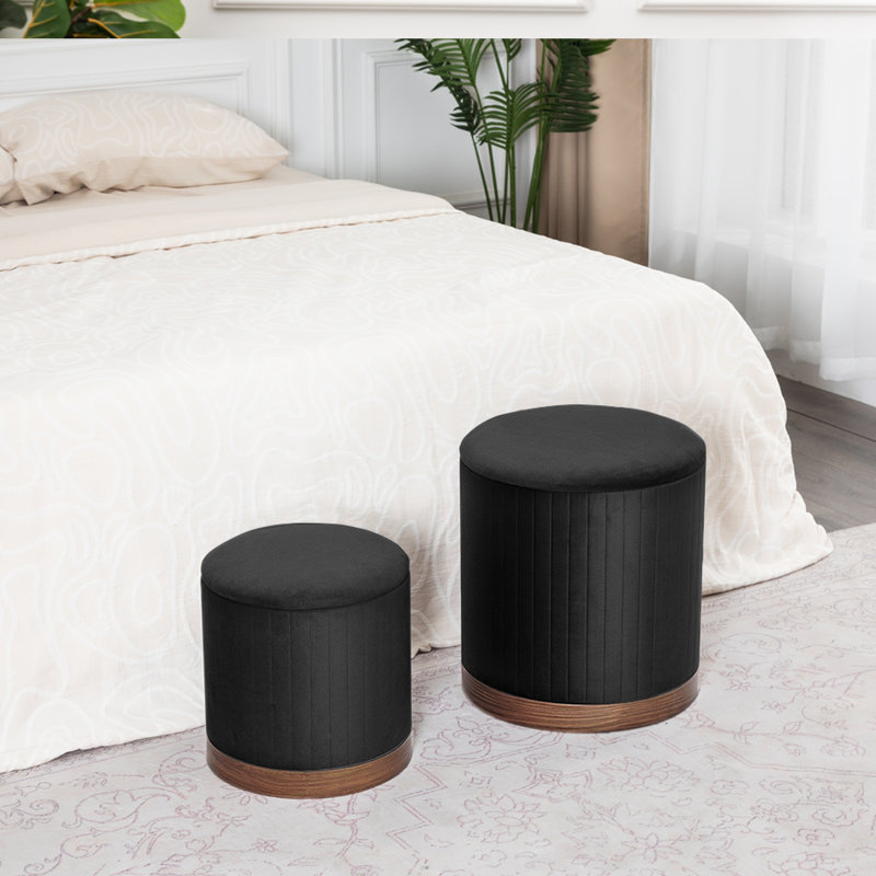 Crystral Velvet Ottoman, Brown, Black Velvet
