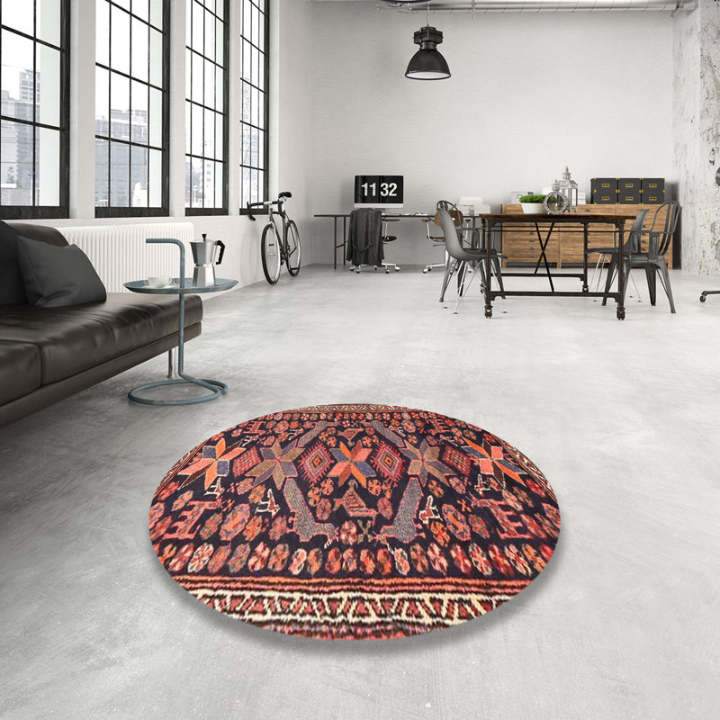 Tapis traditionnel rouge / bleu, Rond 7 pi