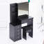 Meuble-lavabo moyen 37 po avec tabouret rembourré et miroir coulissant 24 po x 22 po, rangement multi-couches, style américain, noir pour espaces moyens