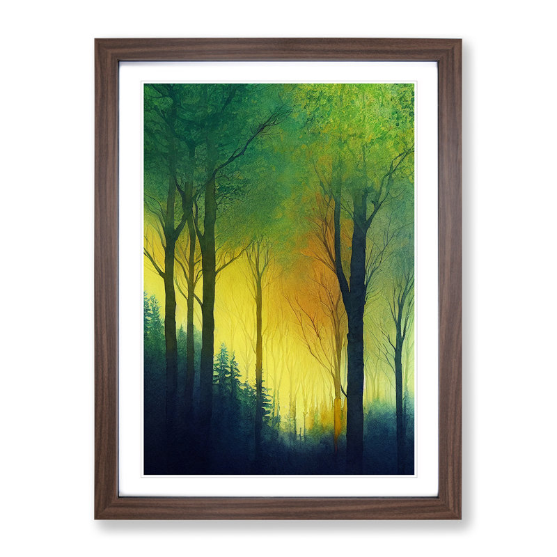 Watercolour Forest No.1 - Wall Art, 36cm H x 27cm W, Walnut Framed Paper, White