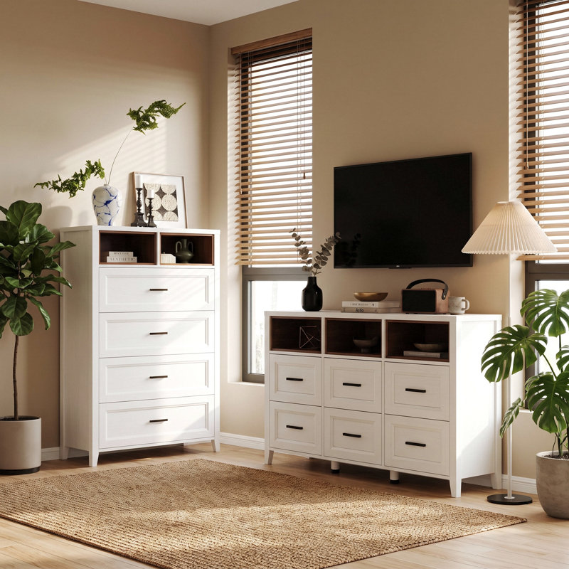 Ensemble de commode 2 pièces - Commode 4 tiroirs et commode 6 tiroirs, Noir