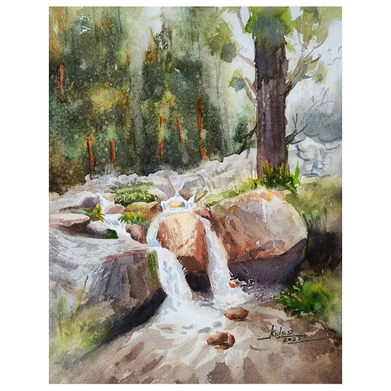 Portrait d'une cascade | Aquarelle | Kulwinder Singh