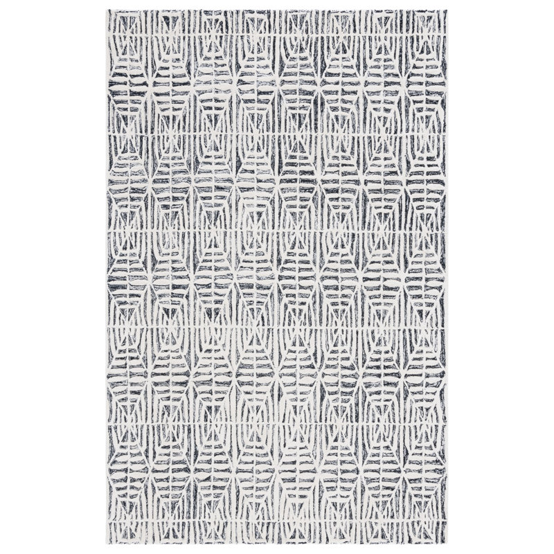 Tapis noir / ivoire en coton et viscose en laine et coton touffeté à la main Jimya, Rectangulaire 3 pi x 5 pi