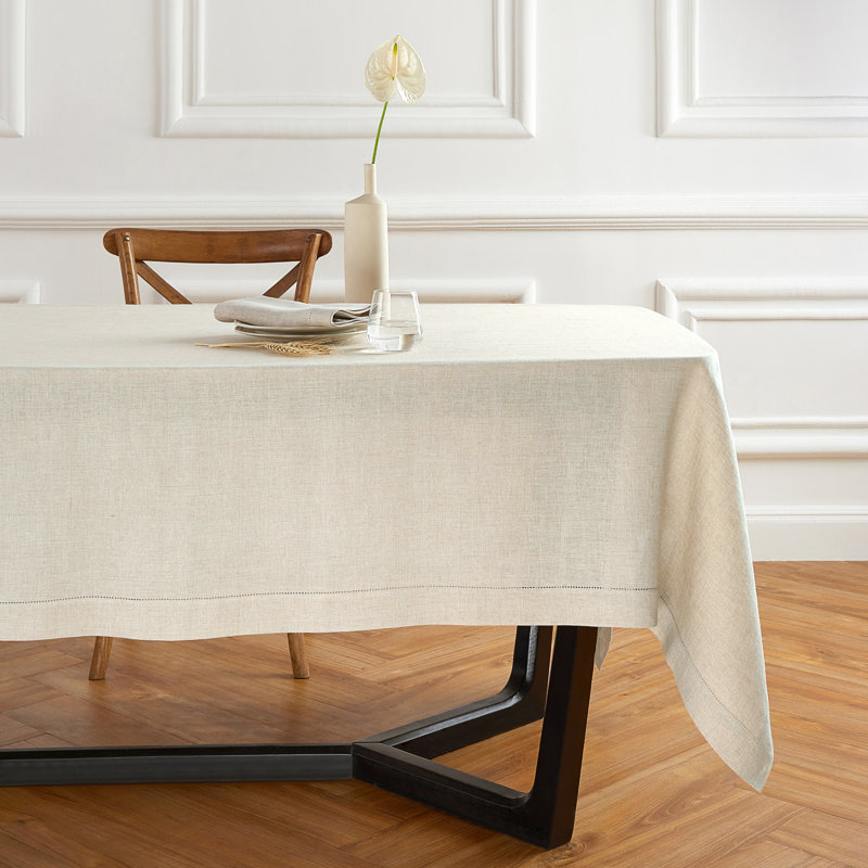 Sonoma Hemstitch - 100% Pure Linen Tablecloth (Prewashed), White, 90" x 70"
