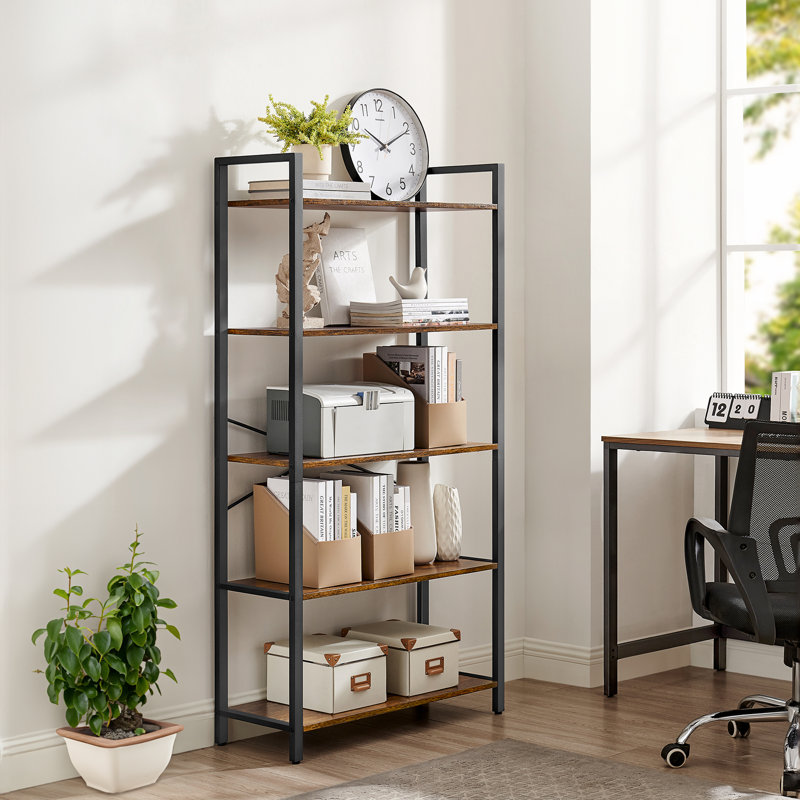 Keemon Etagere Bookcase, (5 Tier) 60.6" H x 26" W, Brown/Black