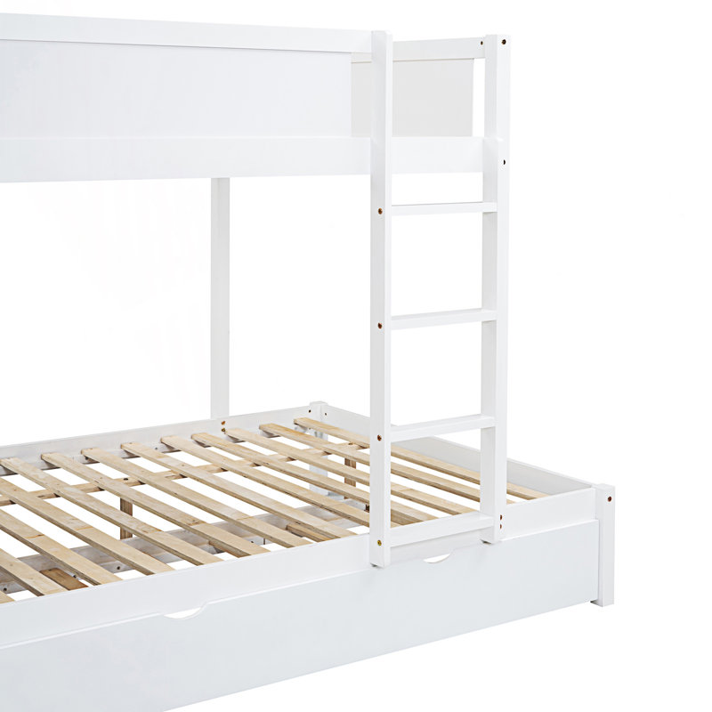 Lit superposé double avec lit gigogne simple, rangement et bureau, Full, Blanc