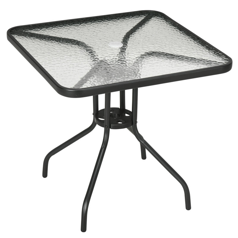 Square with Tempered Glass Top 76*76*72 cm Tempered Glass 1 Piece Dining Table Black with Umbrella Hole