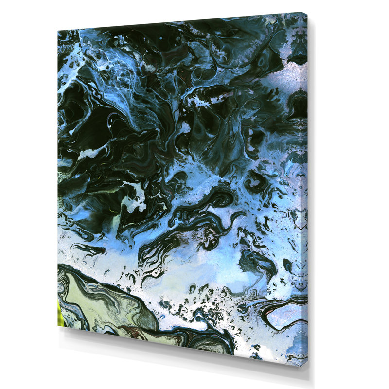Noir et bleu liquide - Peinture sur toile, H 32 po x l 16 po x P 1 po, Toile tendue