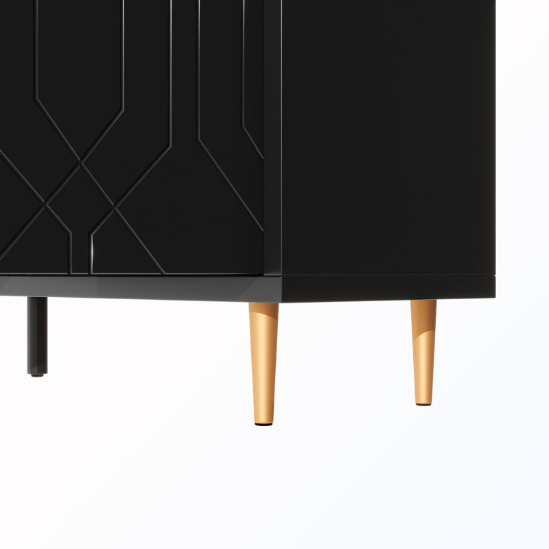 TV Stand With Doors&Adjustable Shelves, Black