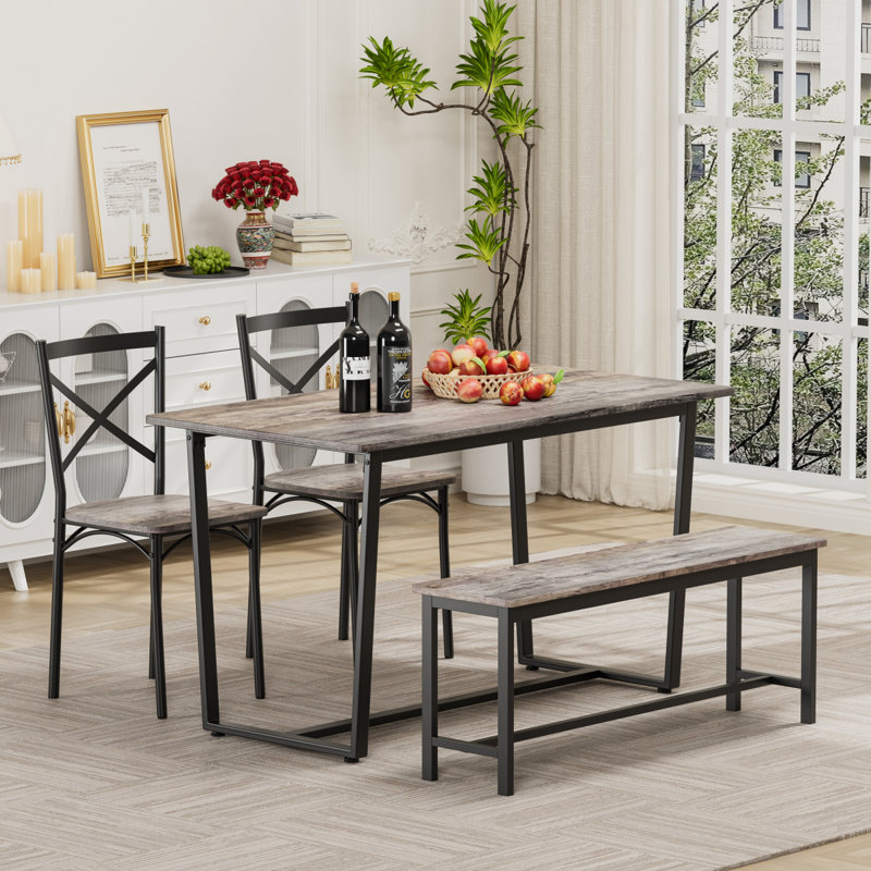 Ensemble de table et de chaises quatre pièces avec dossier, style industriel, structure solide, Gris/noir