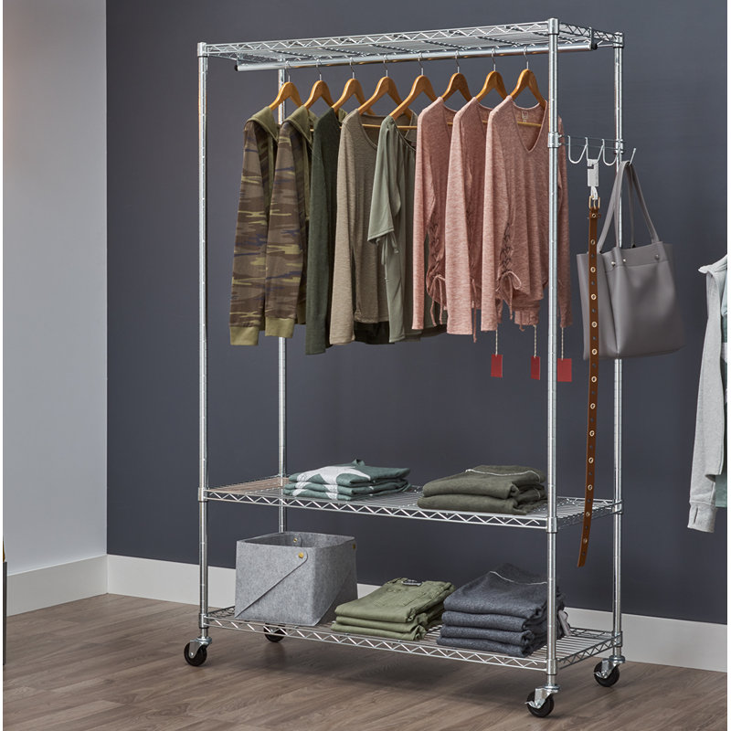 Bevill 48 " Chrome and Steel Rolling Clothing Rack