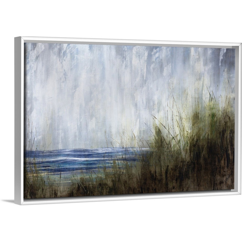 « ocean concerto », peinture sur toile, H 13,7 po x l 19,7 po x p 1,75 po, Cadre flottant blanc