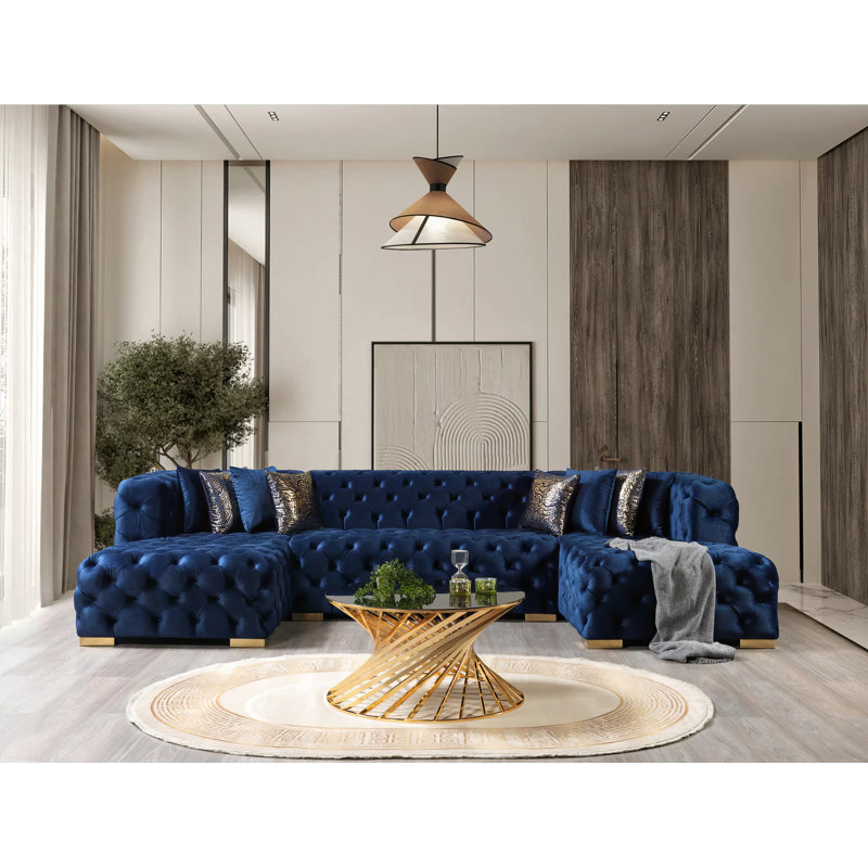 Canapé modulaire 3 pièces Madele, Velours bleu