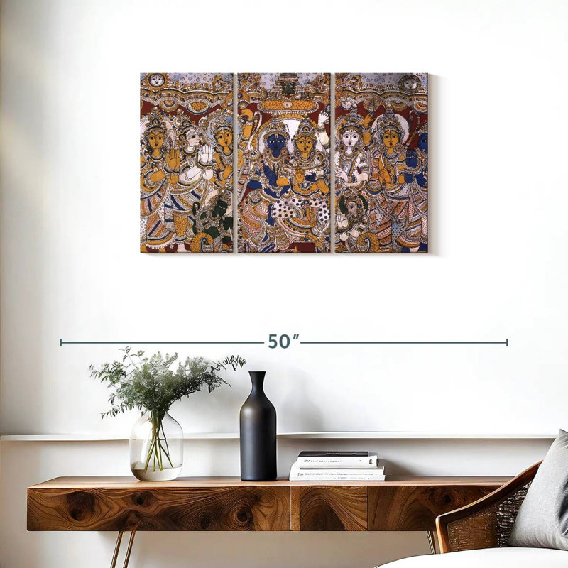 Mythes indiens Rama et sita sur toile, ensemble de 3 pièces, H 20 po x l 33 po x P 1,25 po