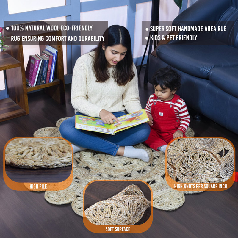 Rackers Hand Woven Jute Eco-Friendly Solid Area Rugs - Rectangle, Beige Color, Oriental Design, Low Pile, Natural Fiber, Outdoor Indoor Handmade Area Rugs for Living Room, Bed Room