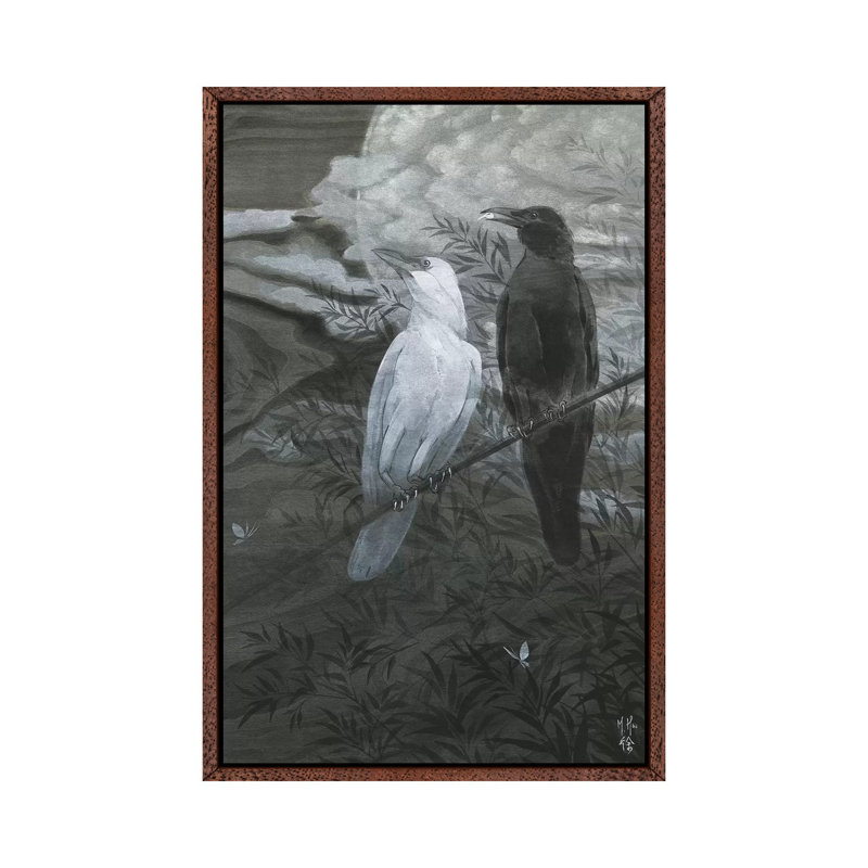 Crows And Moon by Martin Hsu - Painting on Canvas, Classic Brown Wood Framed, 101.6 cm H x 66.04 cm W