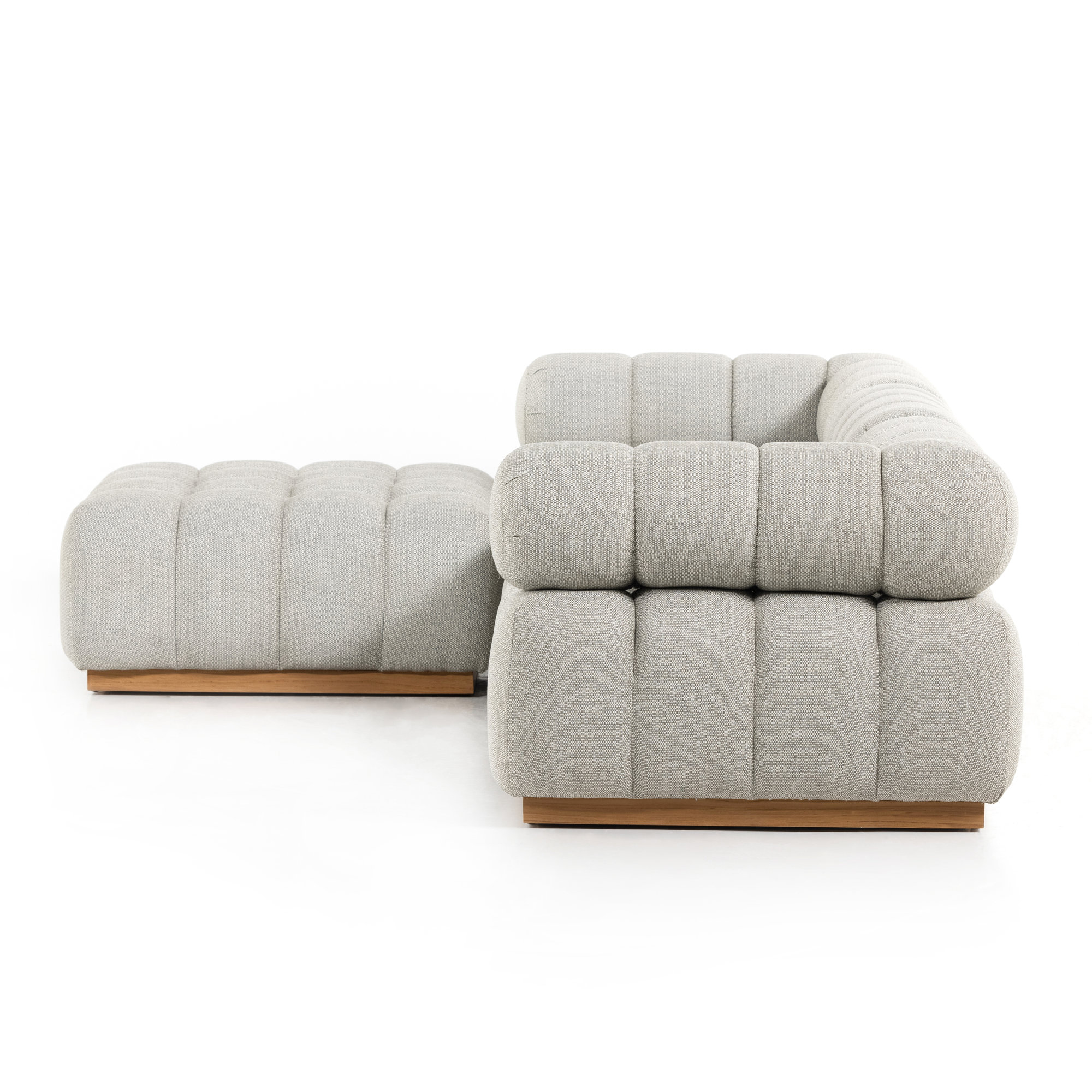 Martinique Outdoor 3Pc Sectional W/ Ottoman-Hayes Cream, Left Hand Facing, Faye Ash Cushion/Natural Teak Frame