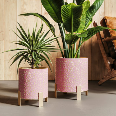 Laura Glam Indoor Metal Pot Planter 4-Leg Metal Base - Set