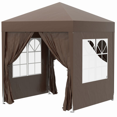 2 x 2m Brown Pop Up Gazebo Party Tent Marquee with 4 Removable Sidewalls and Windows, Garden Wedding Canopy with Carry Bag