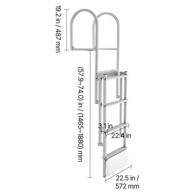 Échelle de pont rétractable, 4 marches, échelle de bain ponton en alliage d'aluminium avec flotteur à levage automatique, marches larges antidérapantes, capacité de poids de 500 lb, hauteur réglable, pour l'embarquement au bord du lac