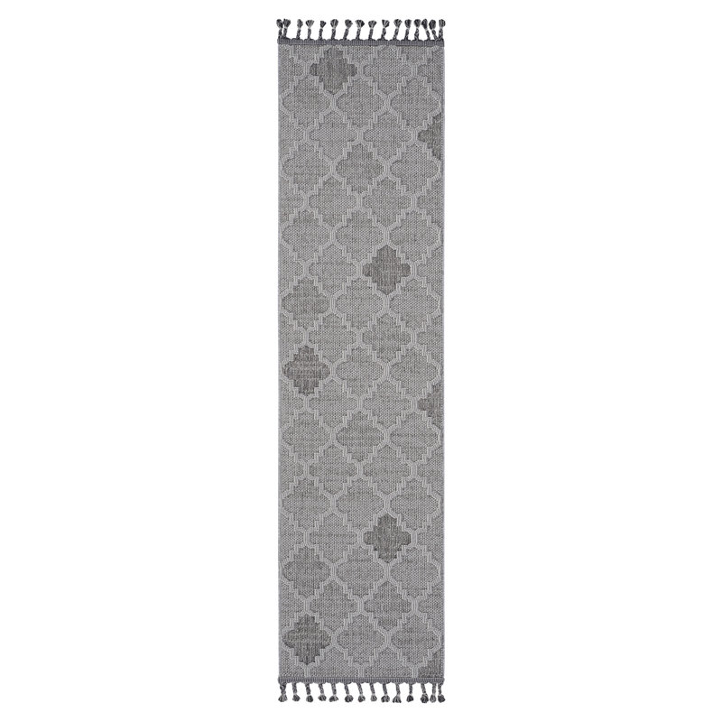 White/Grey Trellis Indoor/Outdoor Area Rug, Runner 2'2" x 8'