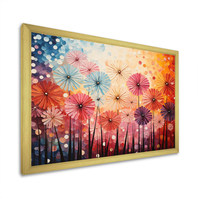Feux d'artifice colorés - sérénade pointillisme III - impression, Cadre doré simple, H 34 po x l 44 po x P 1,5 po