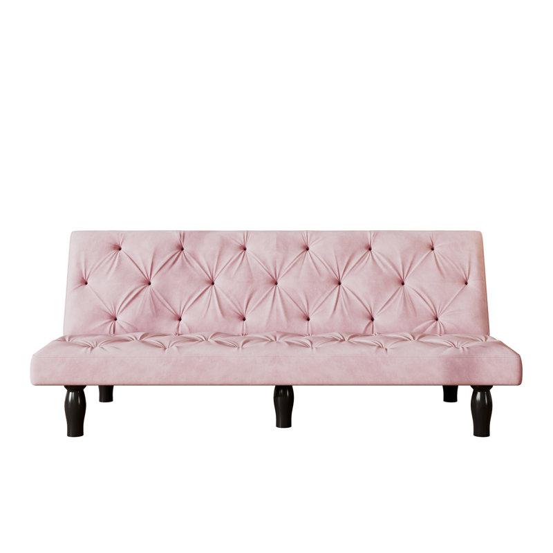 Pink Velvet Bed With 66 - Inch Depth, Frame, 3 Adjustable Positions, High Elastic Foam Filling, Matches Any Decor Bed, Gears For To Switch, Design, Support, Seat Cushions Relaxation