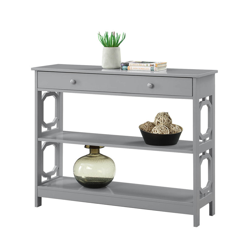 Minier 1-Drawer Console Table with Shelves, Gray, 31.5" H x 39.5" W x 12" D