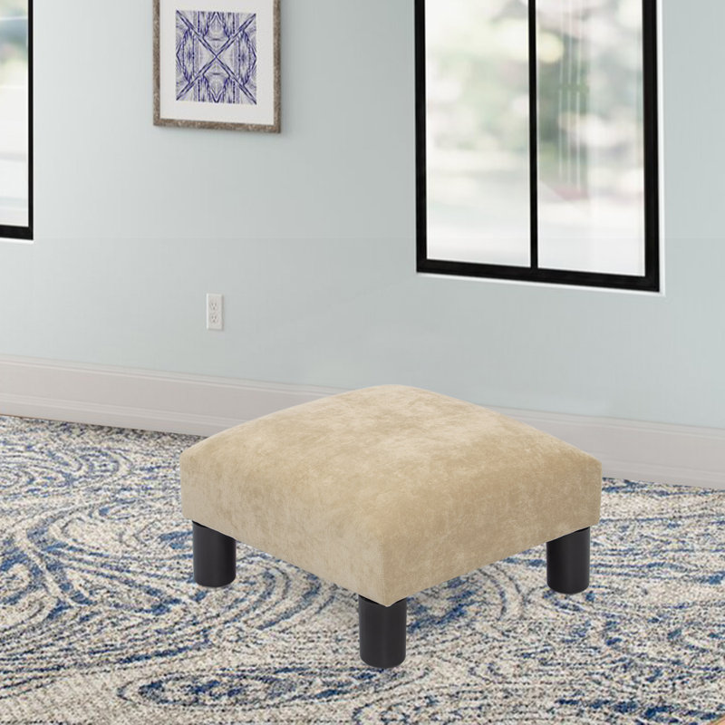 15.7'' Wide Square Footstool Upholstered Ottoman, Milk Yellow Fabric