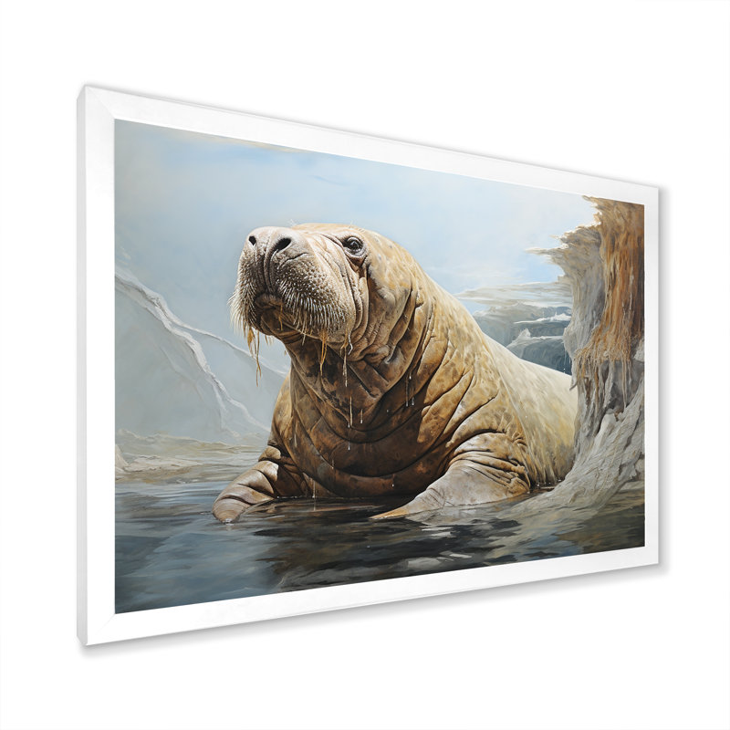 Lazy Walrus Habitat I - Morse, reproduction d'art mural, Cadre simple blanc, H 12 po x l 20 po x P 1 po