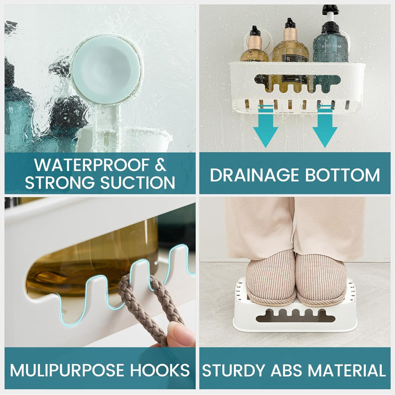 Organisateur de salle de bain robuste, étagères amovibles pour douche, shampoing, rangement étanche à ventouses, ensemble de 2, blanc