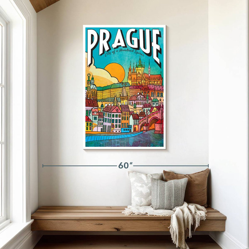 Affiche rétro de Prague City, H 45 po x l 30 po