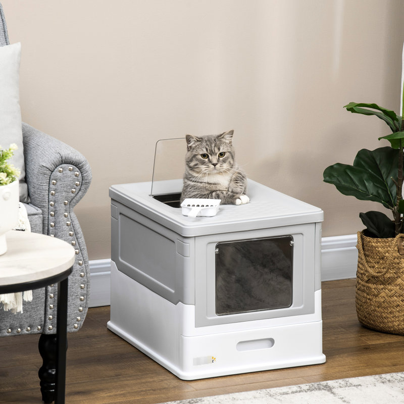 Litière pour chat - grand intérieur, gris, avec couvercle amovible pour nettoyer la sortie du capuchon et les odeurs dissimulées