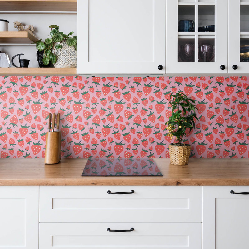Self Adhesive Vinyl Splashback Wall Panel Sticker Tile Peel Stick 100x50 cm Cartoon strawberry