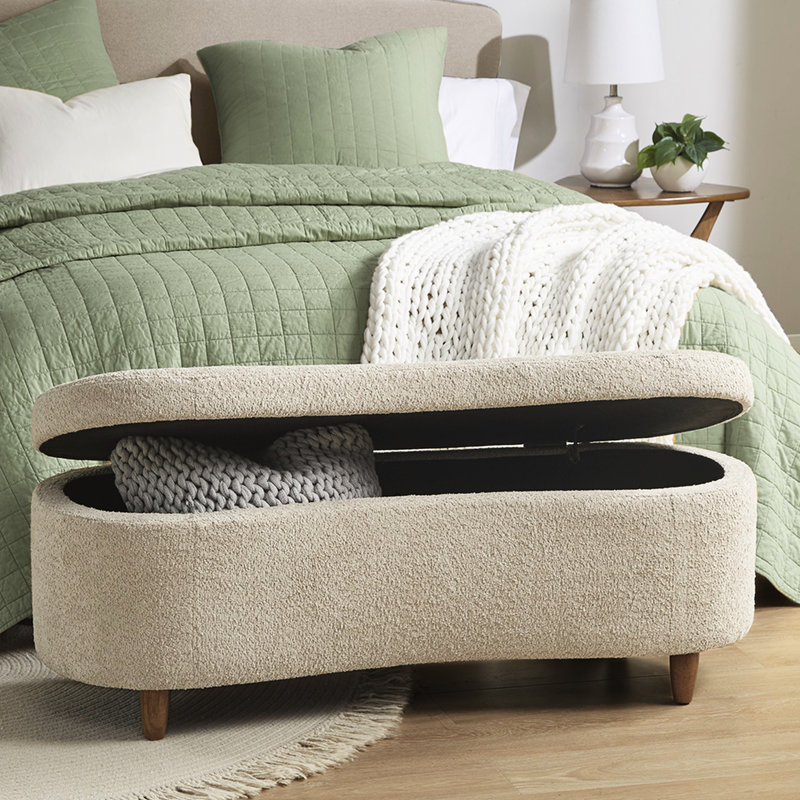 Banc moderne à plateau rabattable en taupe avec option de rangement pratique, espace supplémentaire et housse texturée