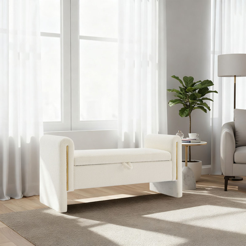 Banc de rangement en tissu Teddy, Crème