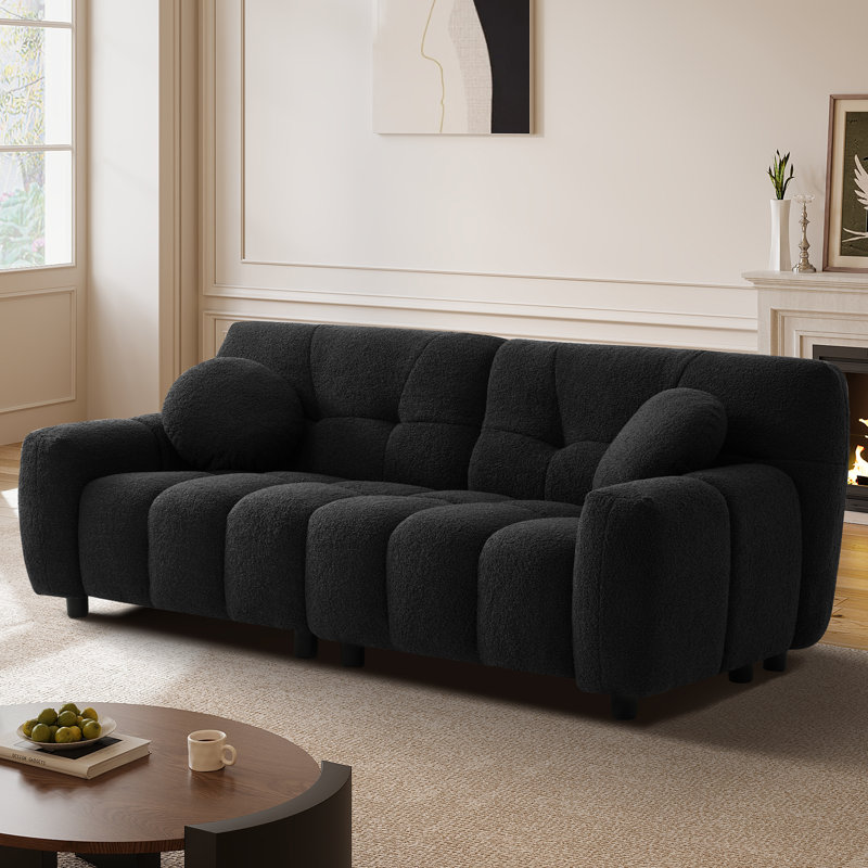 73'' Tufted Sofa Couch Plush Loveseat Sofa, Black